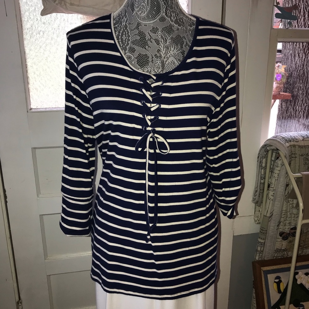 Navy/white striped knit top